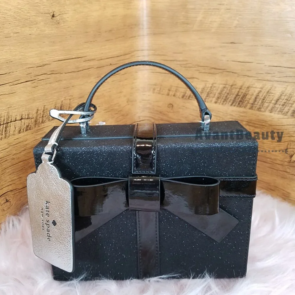 NWT Kate Spade Wrapping Party Gift Box Black Glitter Leather Crossbody Bag